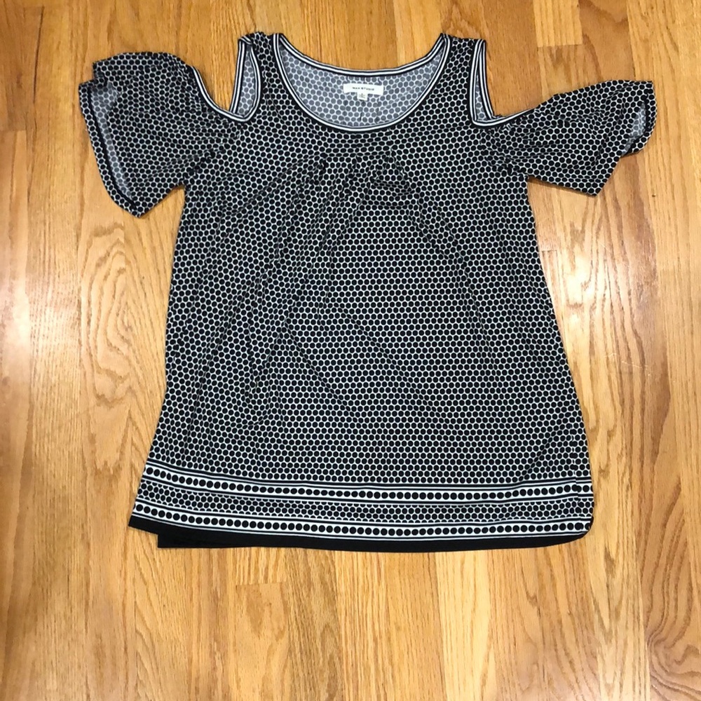 Cold Shoulder Flouncy Polka Dotted Shirt